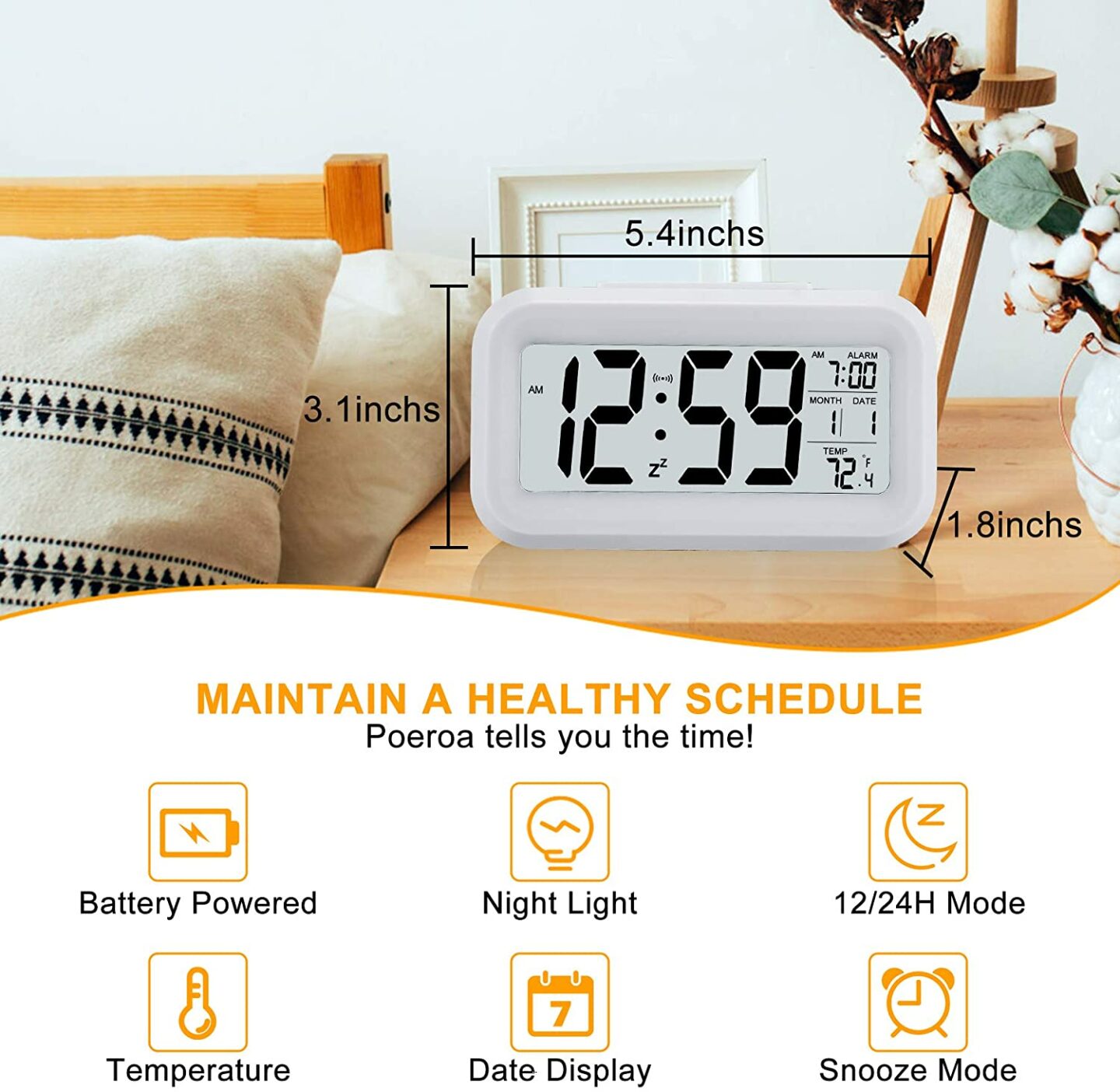 LCD Display Digital Alarm Clock - (Battery)