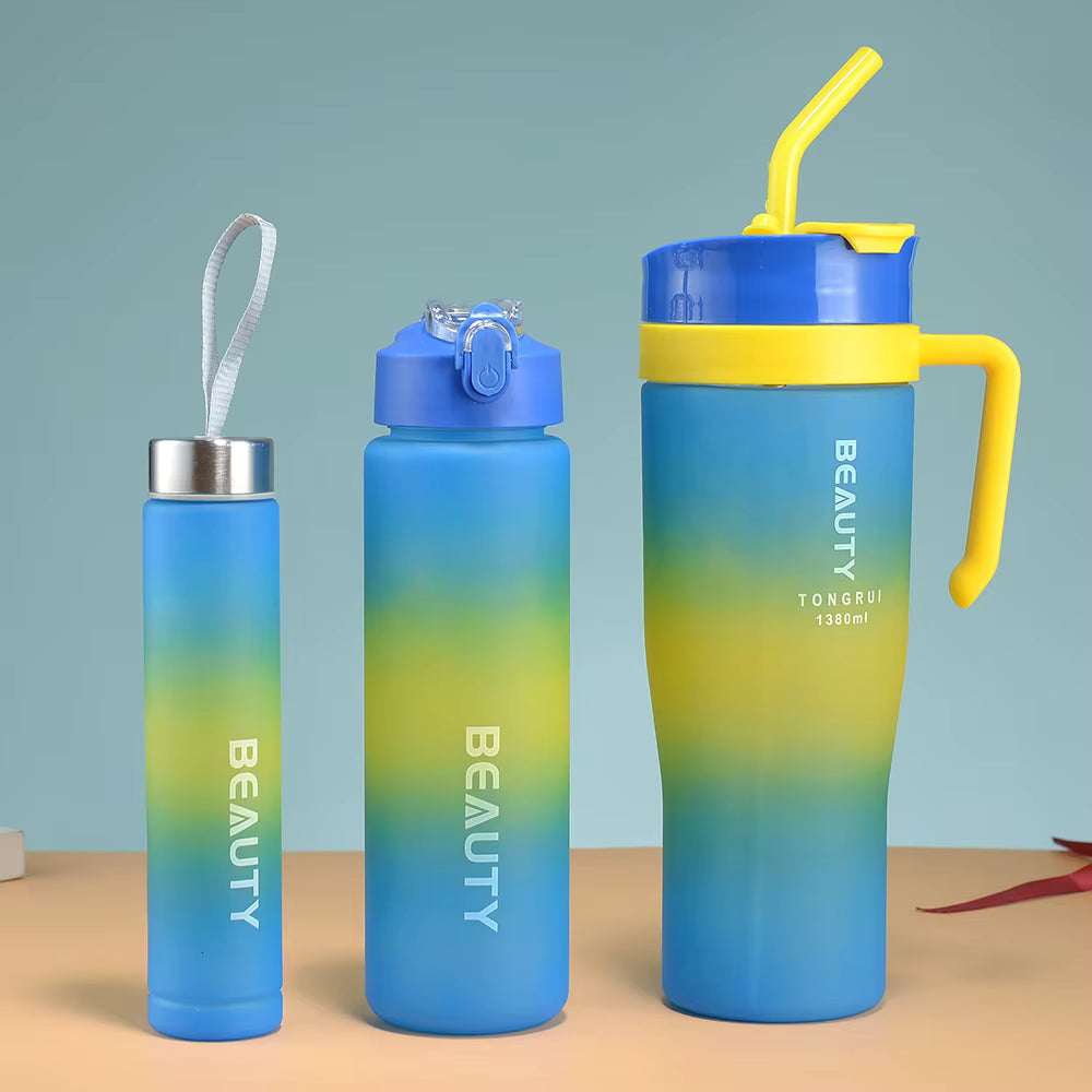 3 Pcs Sports Gradient Color Water Bottle