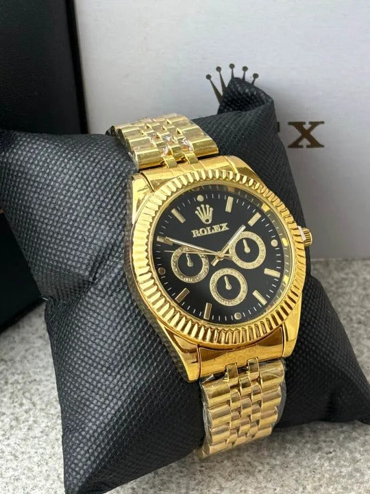 Rolex Gents Black Dial Gold Watch