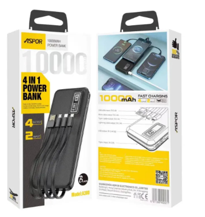 Aspor 4 In1 10000mAh Power Bank - A300
