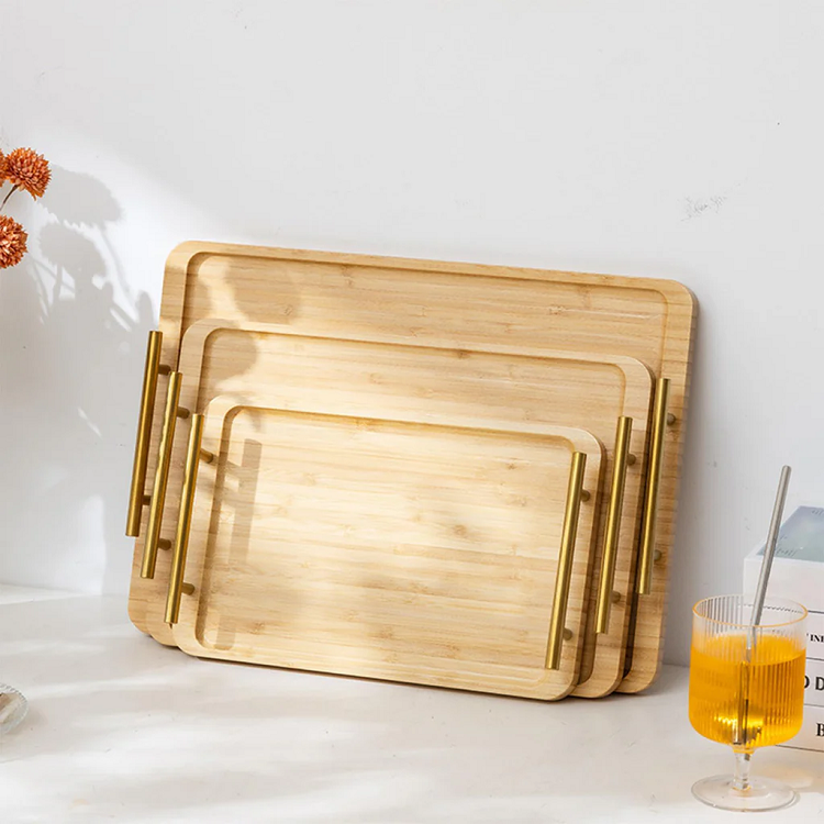 3 Pcs Bamboo Serving Tray With Handle