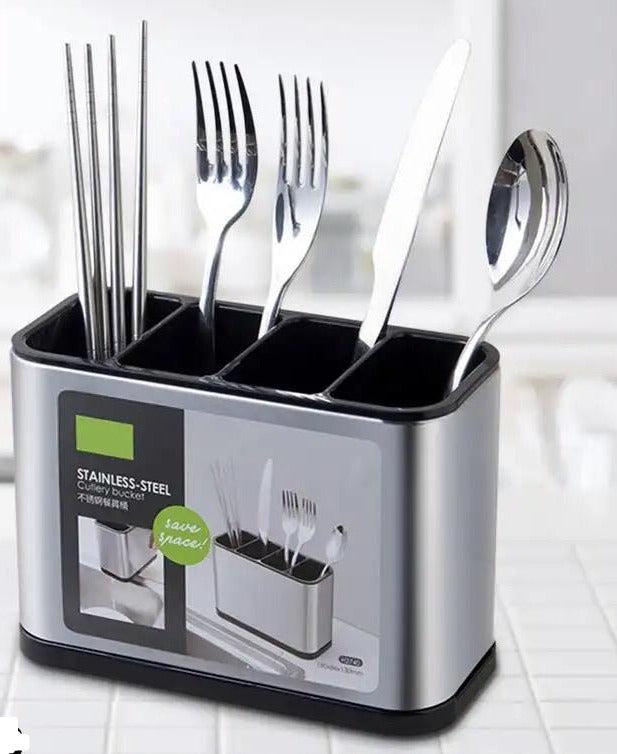 4 Grid Stainless Steel Cutlary Bucket