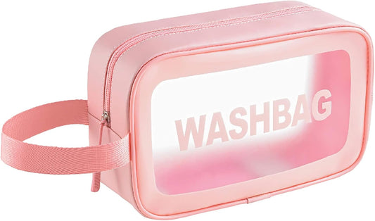 Clear Cosmetic Travel Wash Bag -Medium (Pink)