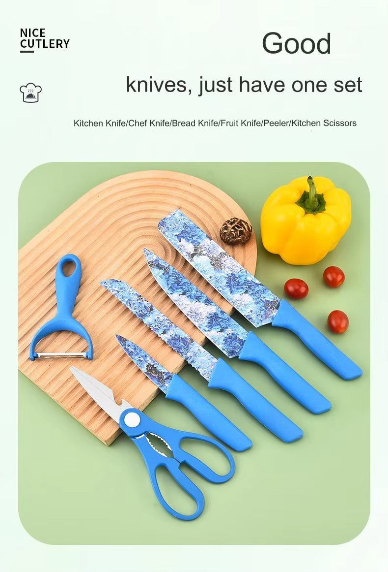 Flower Design 6 Pcs Knife Set