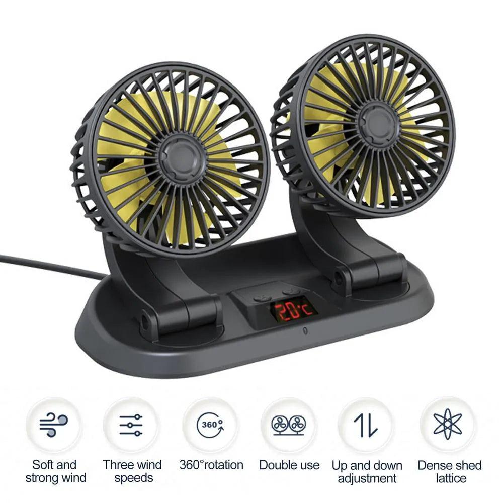12V Adjustable Double Head Vehicle Fan