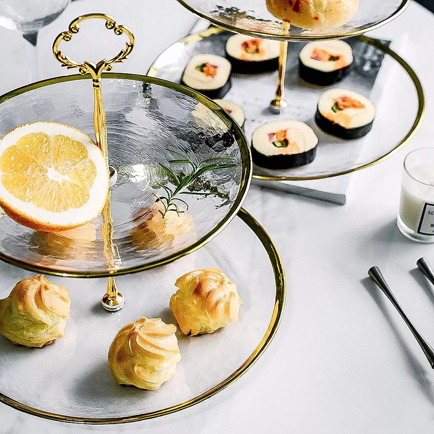 2 Tier Stone Pattern Cake Stand