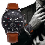 MIGEER Luxury Black Men Leather Strap Brown Watch