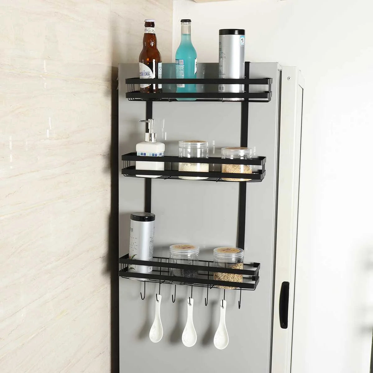 3 Tier Metal Refrigerator Side Storage Organizer Rack