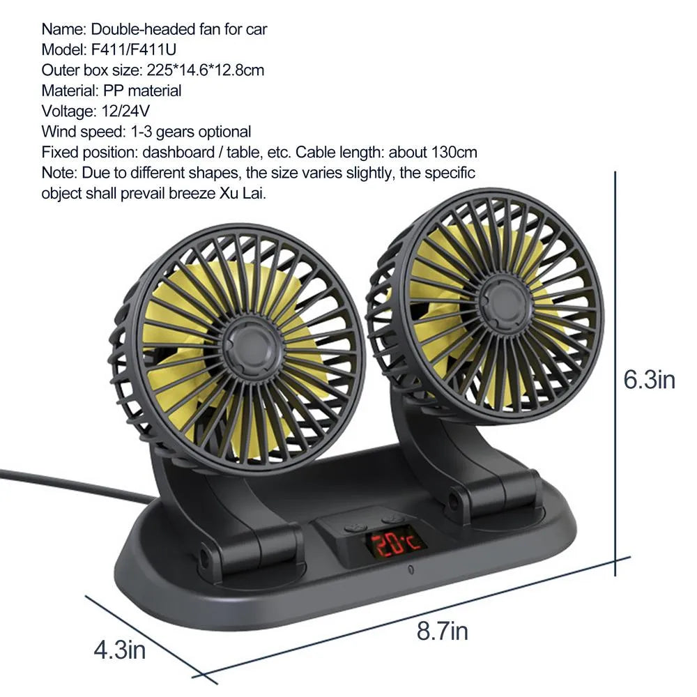 12V Adjustable Double Head Vehicle Fan