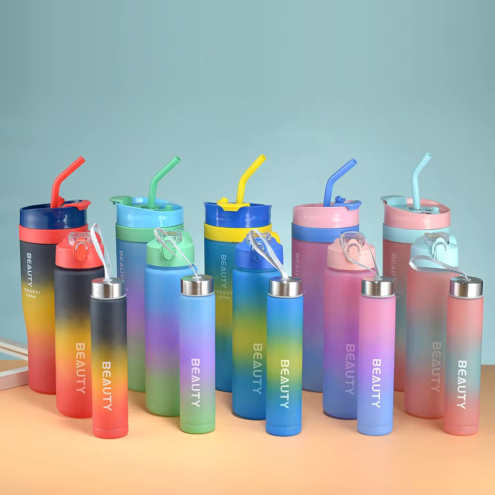 3 Pcs Sports Gradient Color Water Bottle