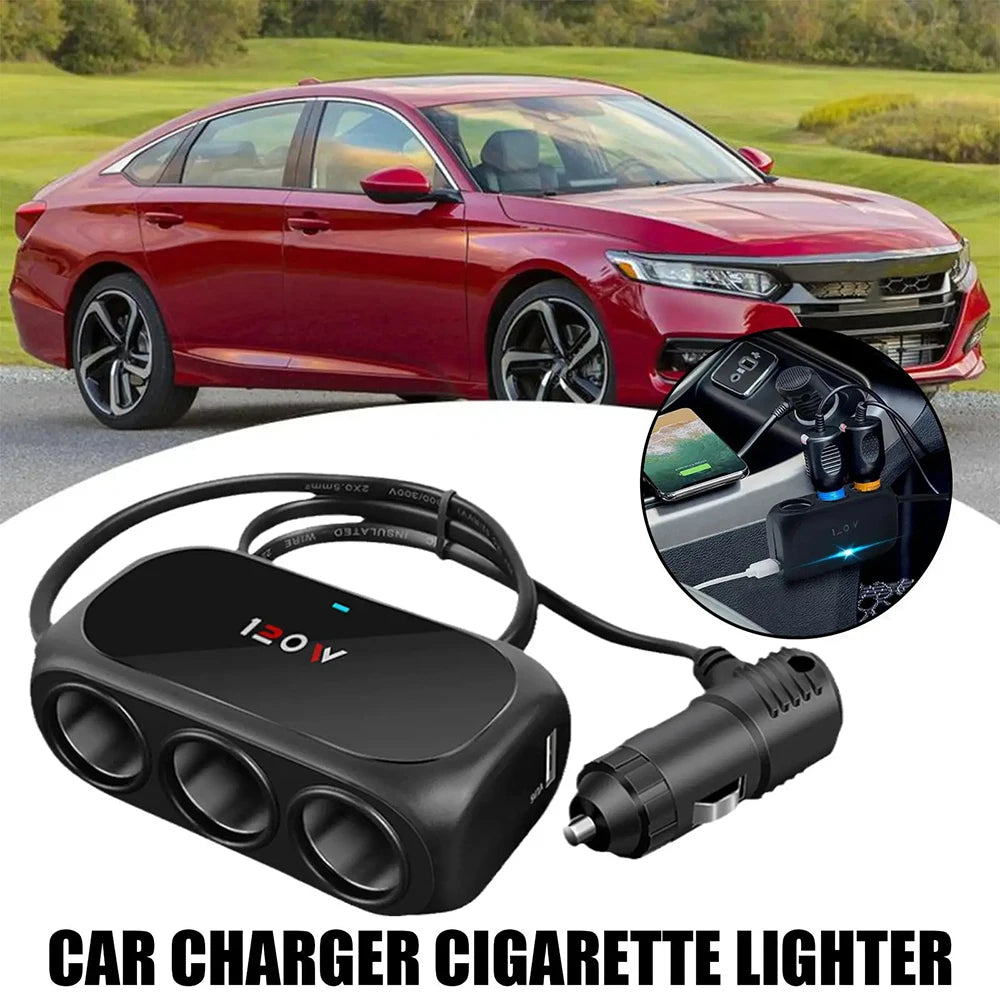 120W 3 Socket Car Charger Adapter