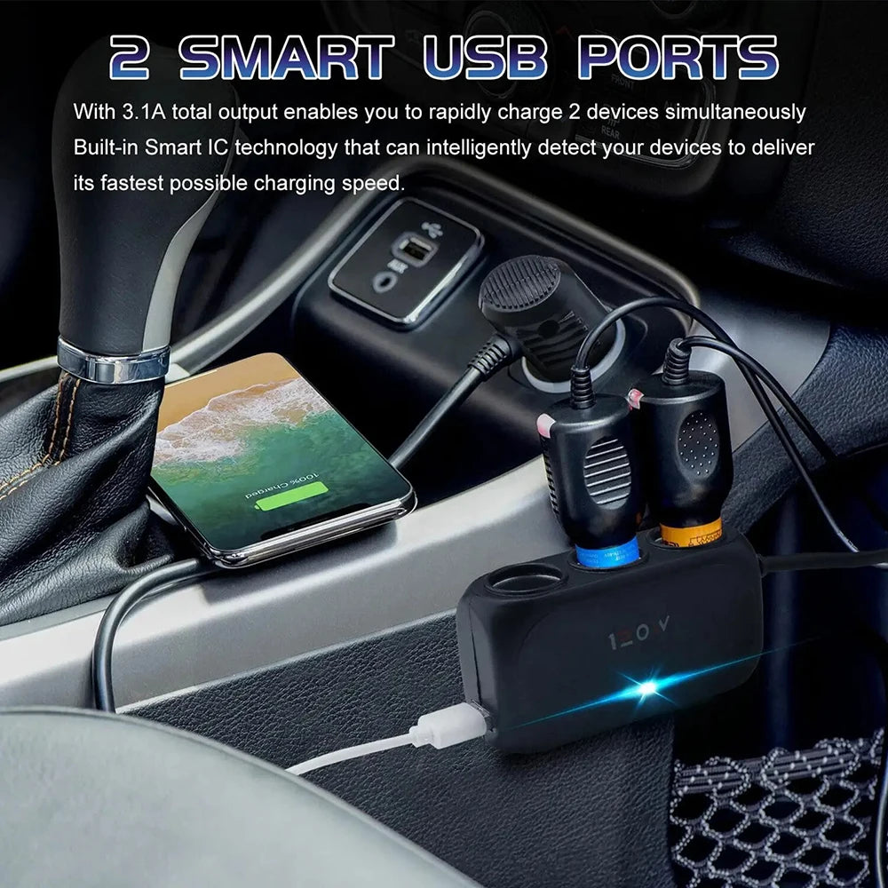 120W 3 Socket Car Charger Adapter