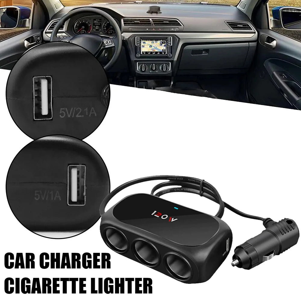 120W 3 Socket Car Charger Adapter