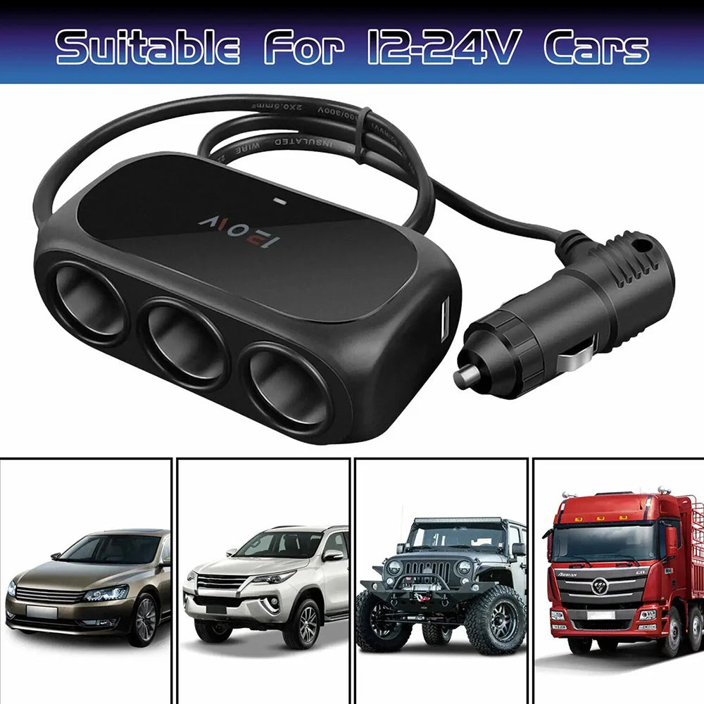 120W 3 Socket Car Charger Adapter