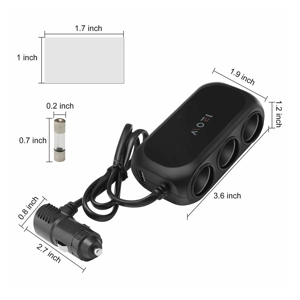 120W 3 Socket Car Charger Adapter