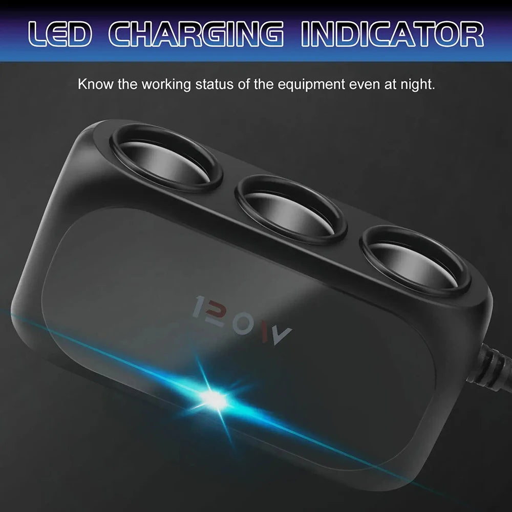 120W 3 Socket Car Charger Adapter
