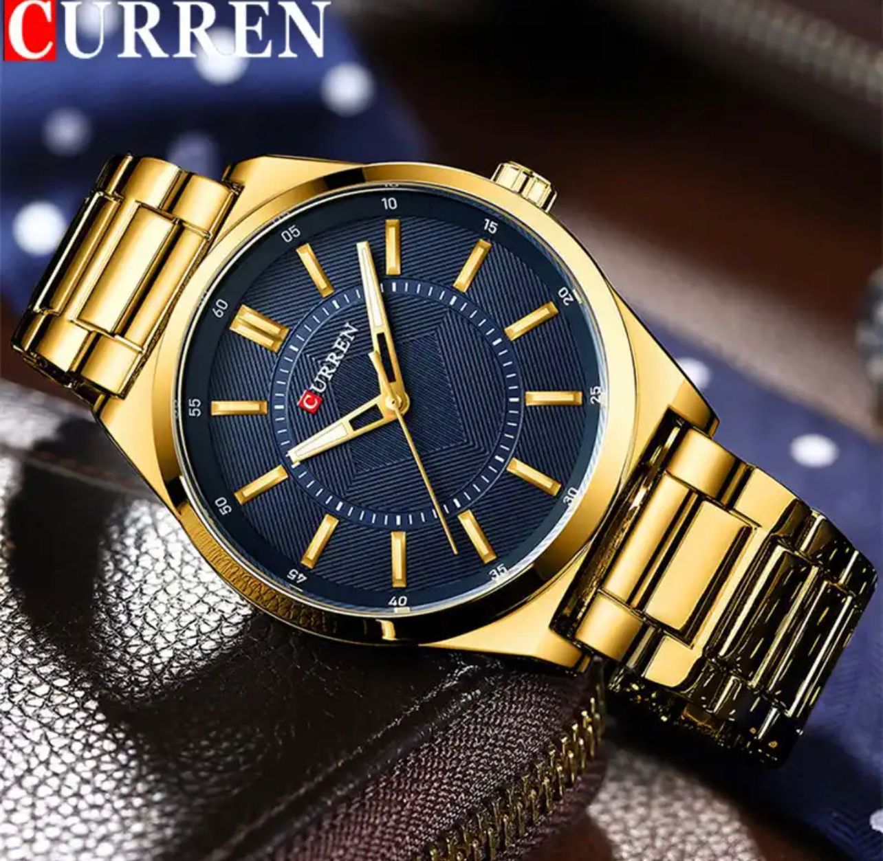 CURREN Gold Blue Luxury Mens