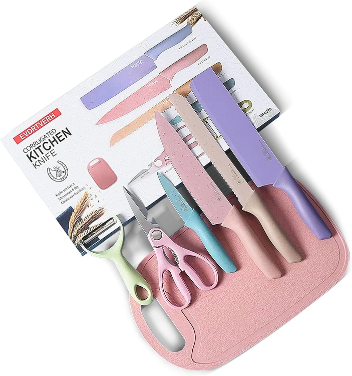 6 Pcs Colorful Knife Set With Cutting Board