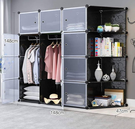 12 Cubes Portable Wardrobe Divide- Organiser Foldable Closet with Doors