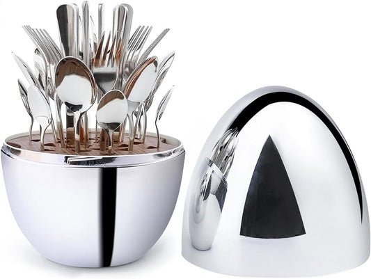 Rose Egg Cutlery Holder With 12 Pcs Spoons