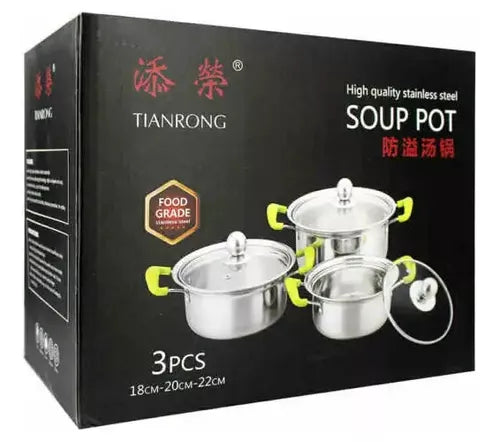 3 Pcs Soup Pot With Glass Lid
